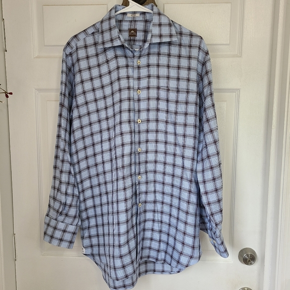 Peter Millar Men's Long Sleeve Dress Shirt, Size: Medium Color: Blue & Brown - Picture 3 of 16